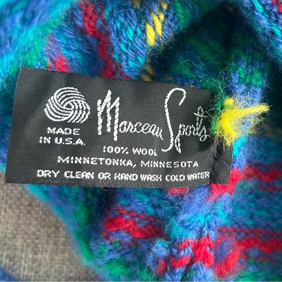 Vintage Marceau Sports 100% Wool Beanie Hat Pompom Blue - Picture 6 of 10